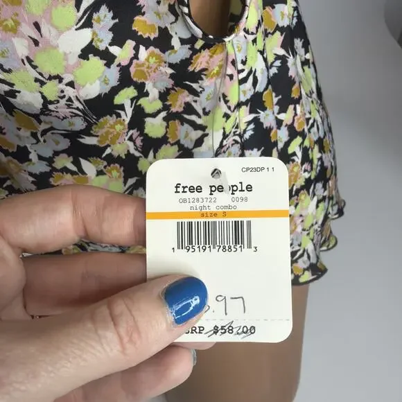 Intimately Free People Floral Cami Tank Top Satin Flowy Low Back Small NWT Boho - Picture 14 of 15